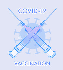 COVID-19 Illustration of crossed syringes in front of the virus