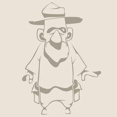 sketch of a cartoon formidable male cowboy wearing a hat and weapons