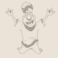 sketch of a cartoon guy happily jumping from happiness