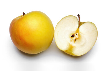 a whole flesh yellow-red orin apple isolated in white background with clipping path