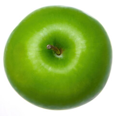 top view shot of an fresh green apple isolated in white background with clipping path