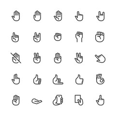 Simple Interface Icons Related to Hands. Hand Gestures, Signals, Thumb Up, Victory. Editable Stroke. 32x32 Pixel Perfect.
