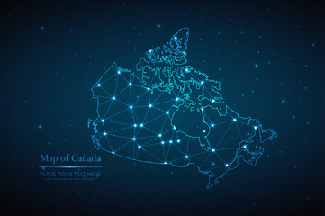 Abstract map of Canada geometric mesh polygonal network line, structure and point scales on dark background. Vector illustration eps 10