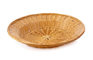 Empty wicker tray isolated on white background