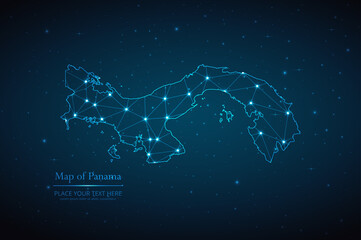 Abstract map of Panama geometric mesh polygonal network line, structure and point scales on dark background. Vector illustration eps 10