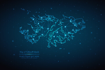 Fototapeta na wymiar Abstract map of Falkland Islands geometric mesh polygonal network line, structure and point scales on dark background. Vector illustration eps 10