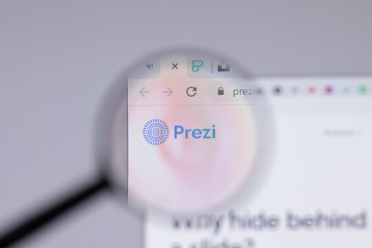 New York, USA - 26 April 2021: Prezi logo close-up on website page, Illustrative Editorial.