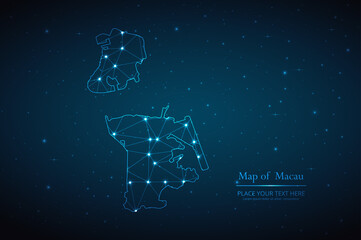Abstract map of Macau geometric mesh polygonal network line, structure and point scales on dark background. Vector illustration eps 10