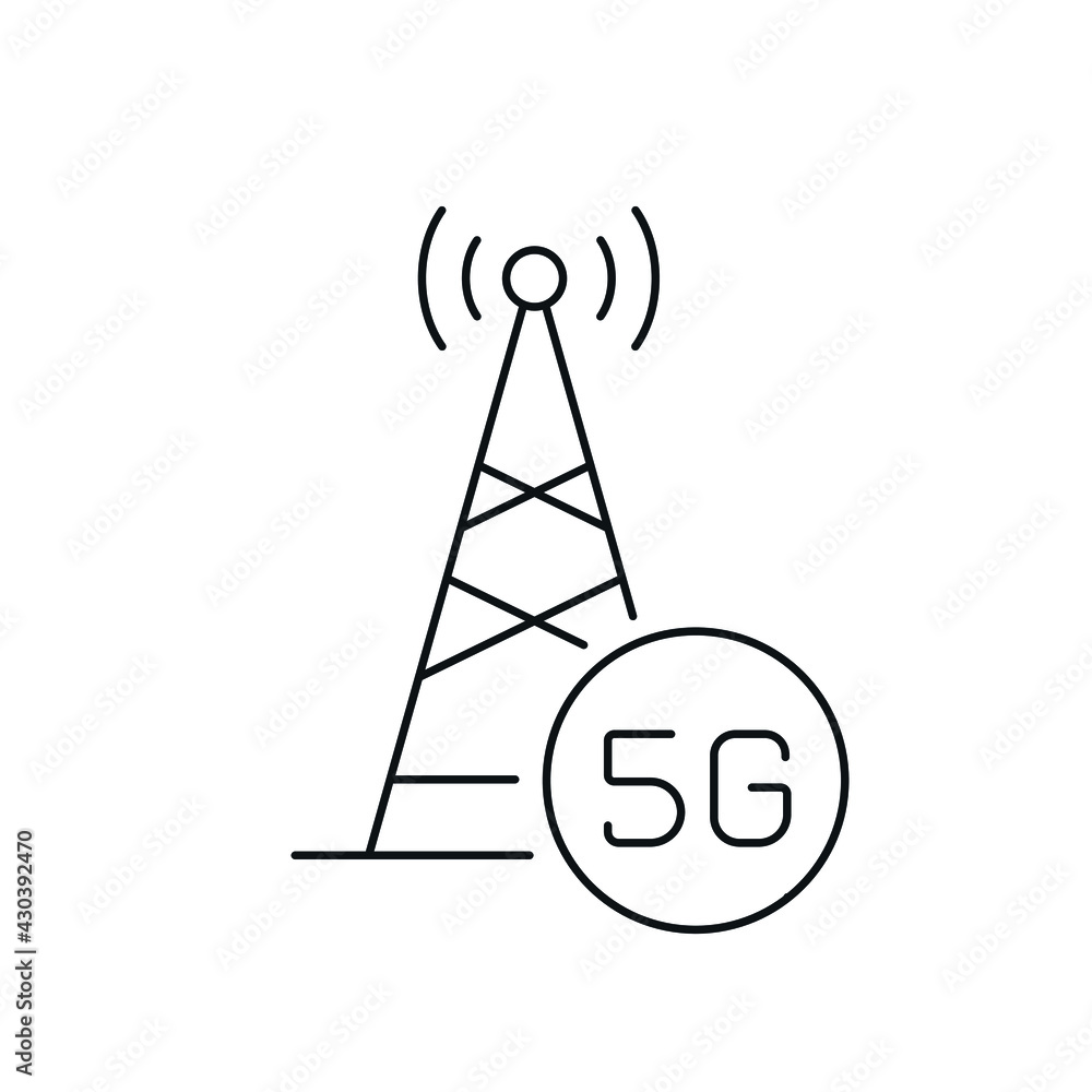 Poster 5g connection tower linear icon. high speed internet. thin line customizable illustration. contour s
