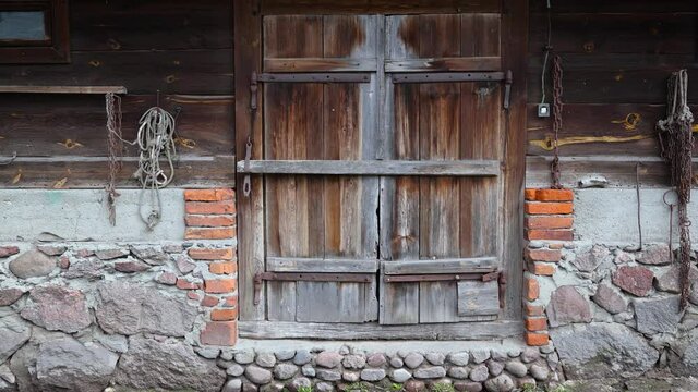 Gate of old barn in the Polish countryside, 4k video