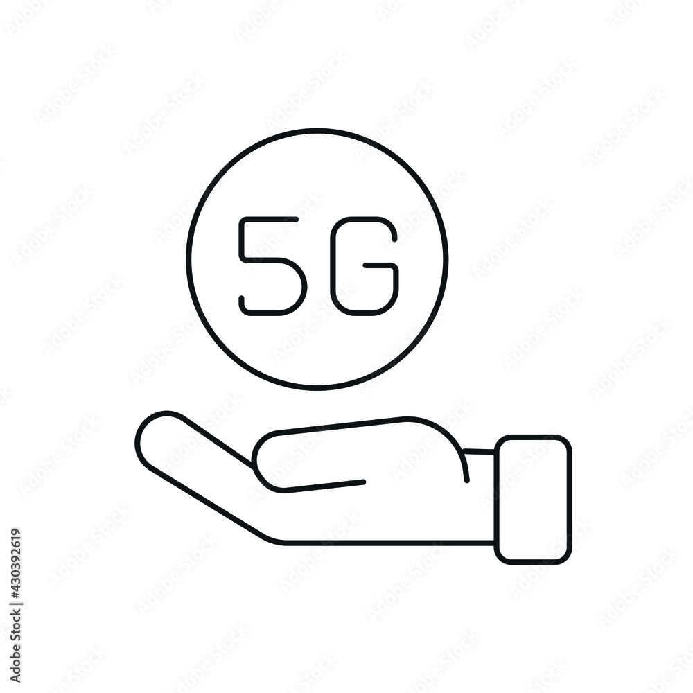Poster 5g connection with hand linear icon. high speed internet. thin line customizable illustration. conto