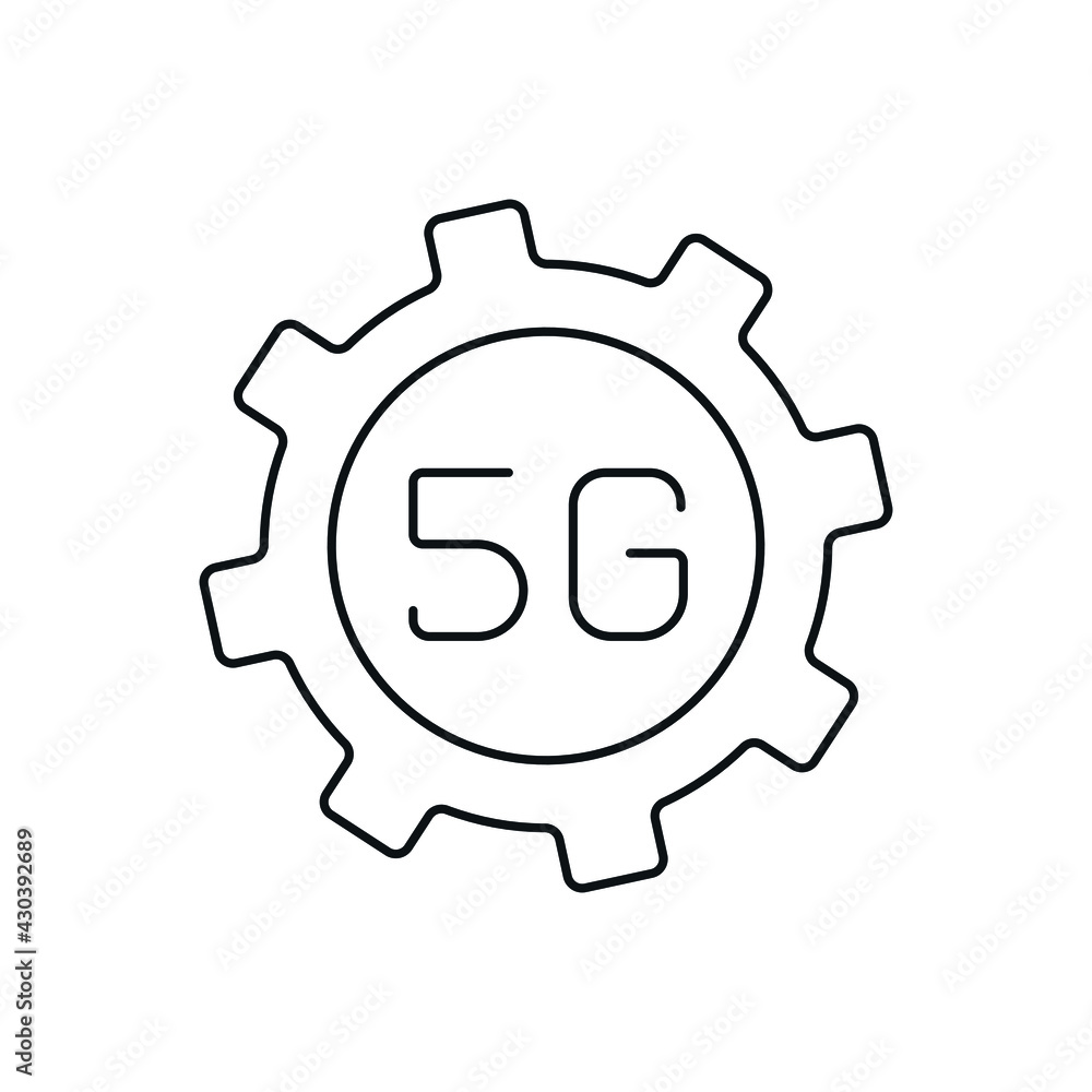 Poster 5g connection with gear linear icon. high speed internet. thin line customizable illustration. conto