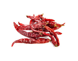 Dried red chili or chilli cayenne pepper isolated on white background
