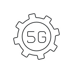 5g connection with gear linear icon. High speed internet. Thin line customizable illustration. Contour symbol. Vector isolated outline drawing. Editable stroke