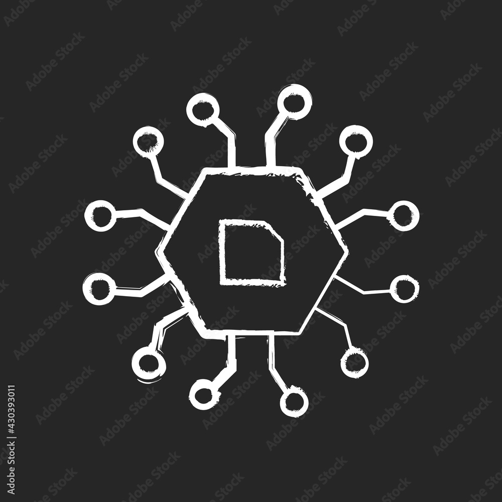 Poster computer components chalk white icon on black background. electrical parts for building modern smart