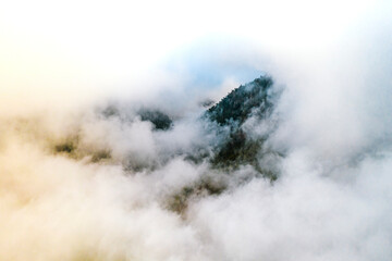 Aerial view of clouds in Caldera de Taburiente national park, La Palma, Canary Islands, Spain.