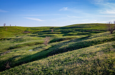Fototapeta premium Green hills in sunset light