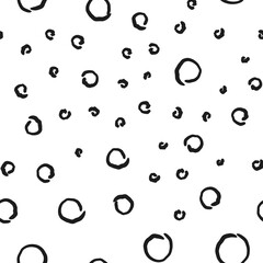 Doodle circles seamless pattern. Monochrome hand drawn texture background.