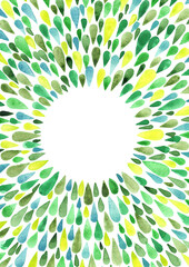 Green leaves with circle copy sapce watercolor hand painting for decoration on nature ,organic and spring season theme.