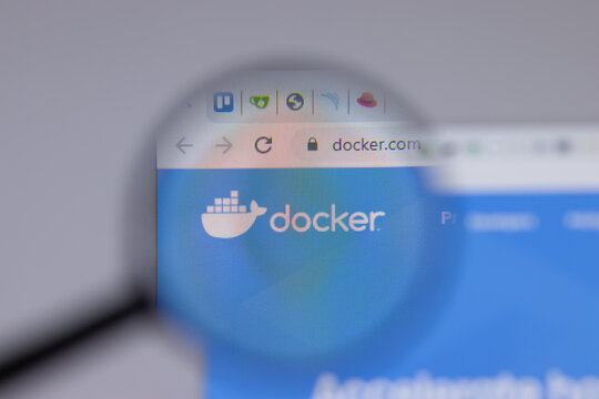 New York, USA - 26 April 2021: Docker logo close-up on website page, Illustrative Editorial.