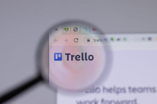 New York, USA - 26 April 2021: Trello logo close-up on website page, Illustrative Editorial.