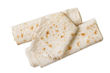 Lavash - tasty hearty healthy Armenian and Turkish unleavened flat bread. Thin pita bread isolated on white background.