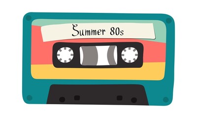 Vector illustration depicting a retro cassette tape and the inscription 