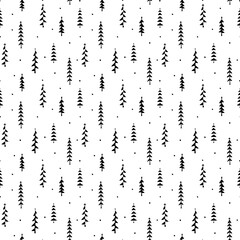 Obraz premium hand drawn pine trees forest winter christmas seamless pattern, vector illustration repeatable texture