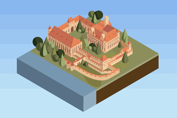 Castle Poland Isometric 3D landmark architecture illustration