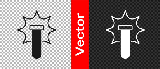 Black Chemical experiment, explosion in the flask icon isolated on transparent background. Chemical explosion in a test tube. Vector