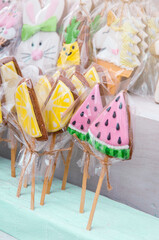 Naklejka premium cookies in the form of lemon, watermelon and other