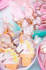 Holiday cookies in the form of unicorns 
 and ice cream and other