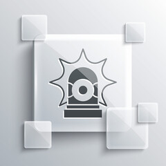 Grey Flasher siren icon isolated on grey background. Emergency flashing siren. Square glass panels. Vector
