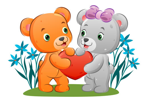 The couple bear is sharing and holding their love doll with their hands