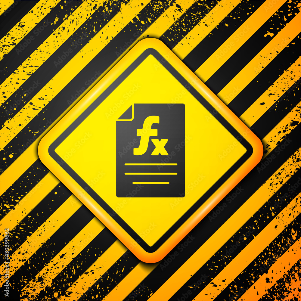 Poster black function mathematical symbol icon isolated on yellow background. warning sign. vector