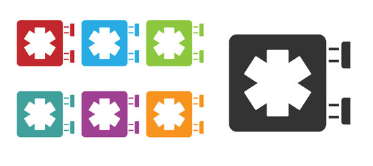 Black Medical symbol of the Emergency - Star of Life icon isolated on white background. Set icons colorful. Vector