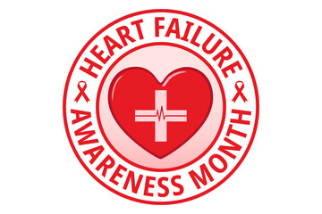 Heart Failure Awareness Month illustration vector isolated on white. A red heart, heartbeat pulse, text, and ribbons. Conceptual design.