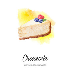 Cheesecake watercolor illustration isolated on splash background