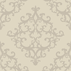 Seamless baroque style damask ornamental pattern. Hand drawn beige texture