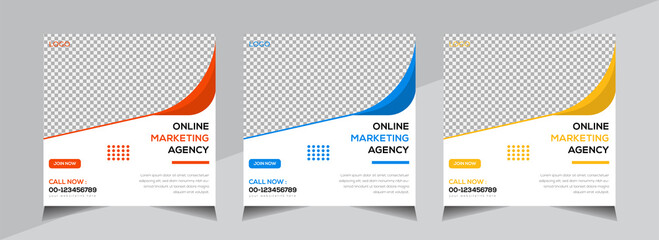Business Social Media Post Template, Unique Editable Modern Social Media banner Template, Web Banner, Blue, Yellow, Orange Color