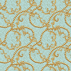 Rococo golden elements seamless pattern. Gold texture