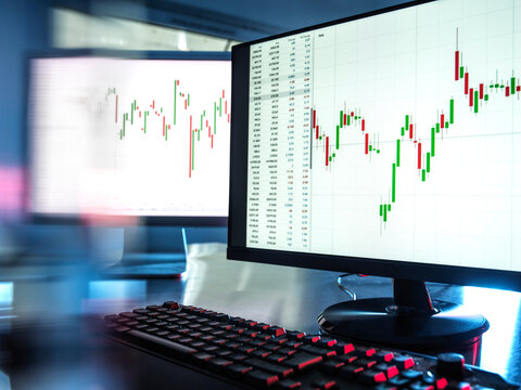 UK, Buckinghamshire, High Wycombe, Monitors with graphs