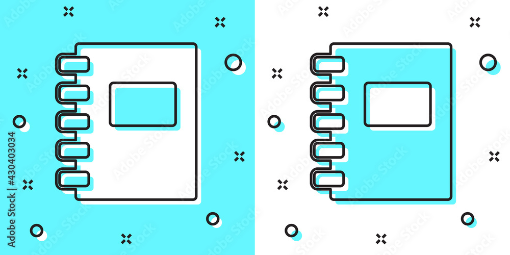 Aufkleber black line notebook icon isolated on green and white background. spiral notepad icon. school noteboo