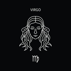 virgo horoscope symbol in twelve zodiac constellation. a flat line zodiac icons isolated on black background. astrology and mythology collection in vector.