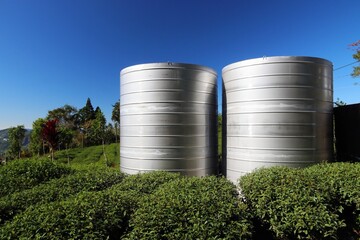 Water tanks at tea plantation in Taiwan