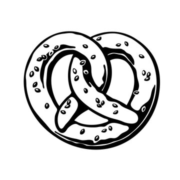 recommend clip art: Bavarian pretzel. Black and white vector illustration.