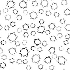 Fototapeta premium Black Molecule icon isolated seamless pattern on white background. Structure of molecules in chemistry, science teachers innovative educational poster. Vector