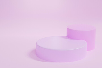 The pedestal on rose background with cylindrical stand concept Backdrop standing empty shelves 3D illustration.