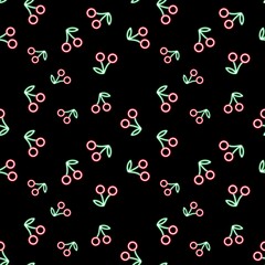 Seamless pattern with glowing cherries 