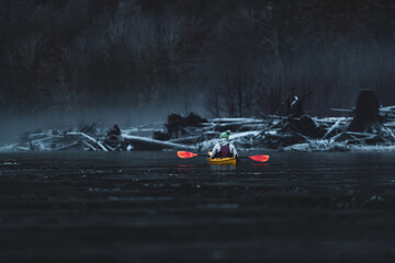 Canada, British Columbia, Woman kayaking in Squamish River